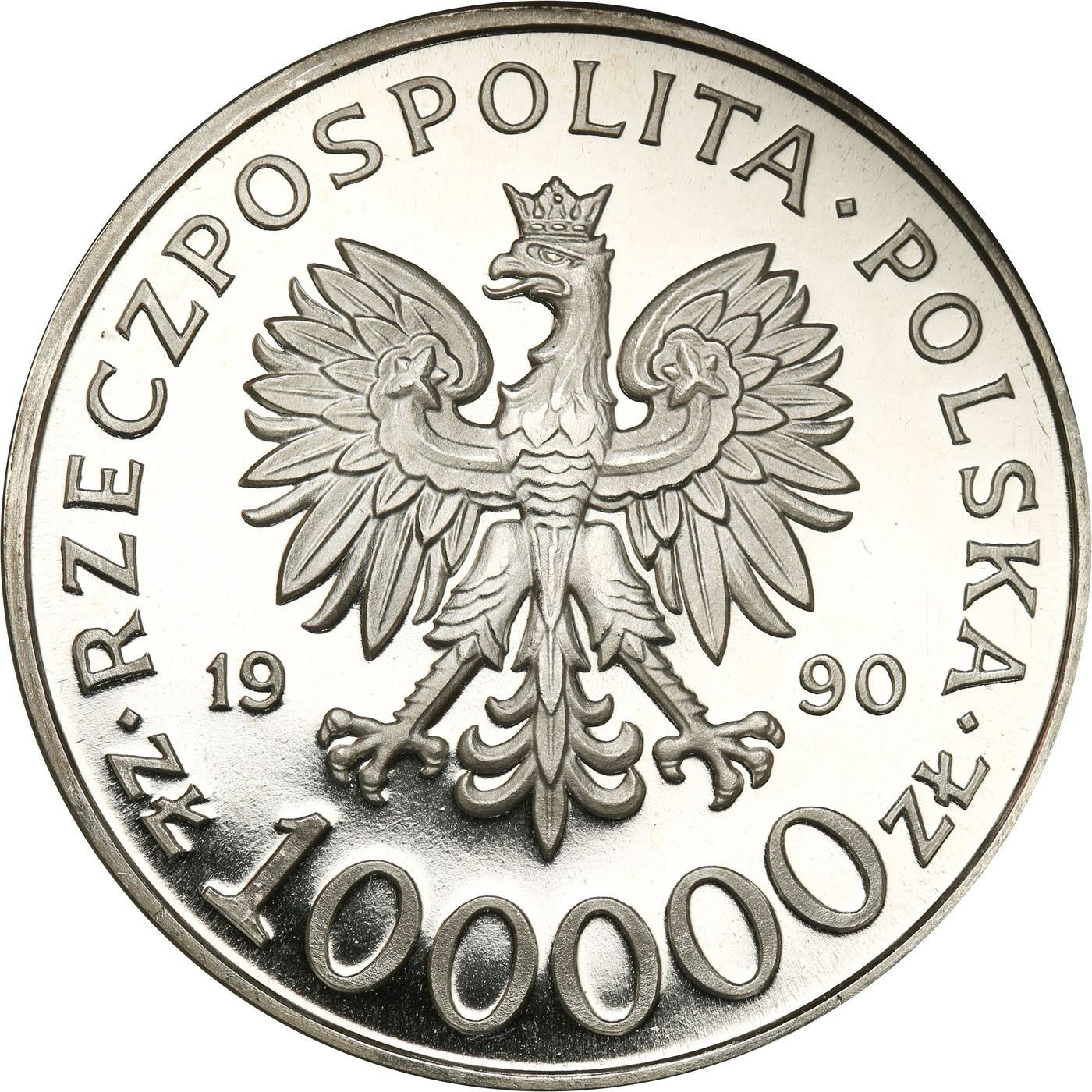 III RP. 100.000 złotych 1990 Solidarność, lustrzanka - RZADKIE